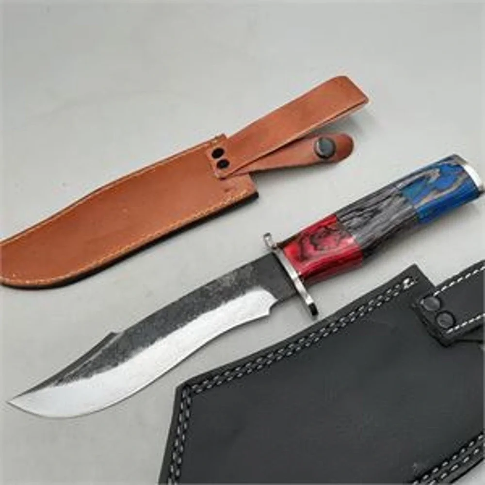 Shareez & Sons Forged Steel Bowie Knife and Meat Cleaver Set Leather Sheaths